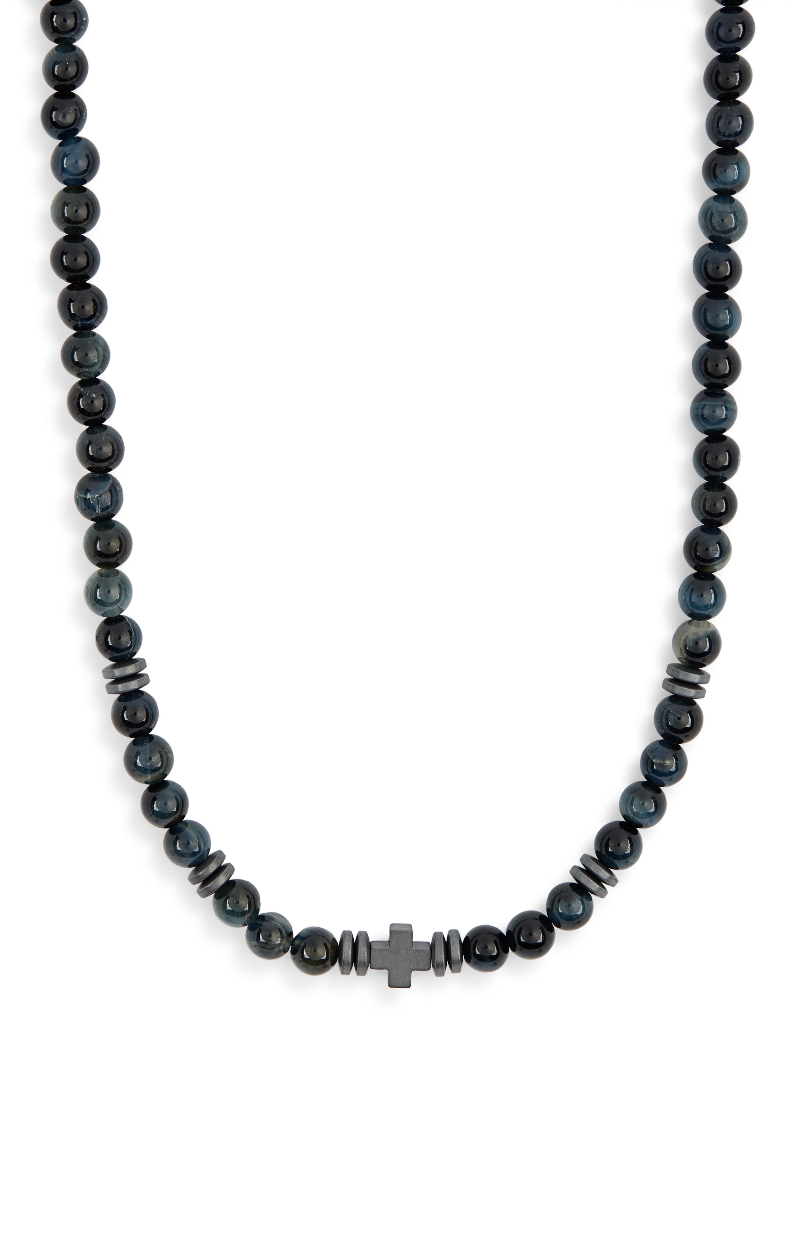 Caputo & Co. Men's Hematite Cross Beaded Necklace