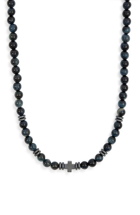 Men's Hematite Cross Beaded Necklace
