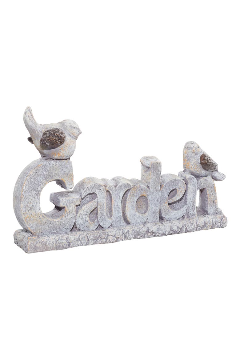 White Polystone Indoor & Outdoor Bird Garden Sculpture with Garden Sign, Alternate, color, WHITE