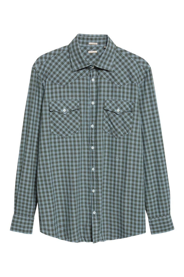 Plaid Cotton Button-Up Western Shirt, Main, color, AIR BLUE