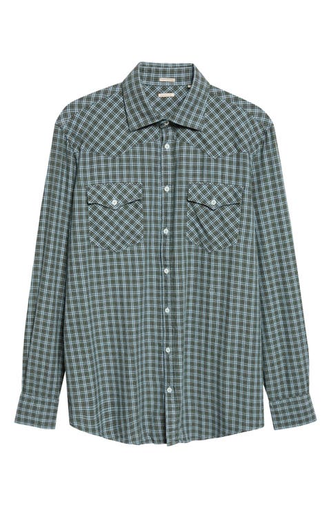 Plaid Cotton Button-Up Western Shirt