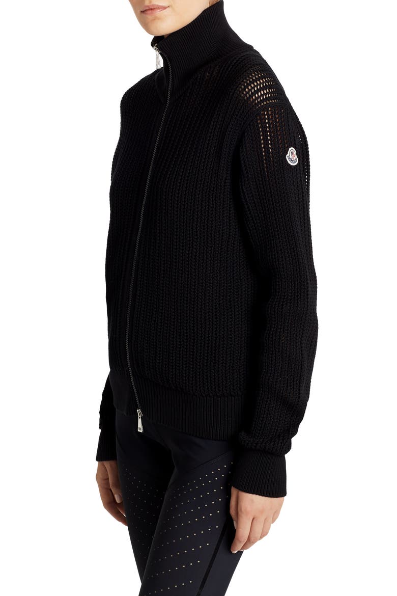 Zip Turtleneck Cotton Cardigan, Alternate, color, BLACK