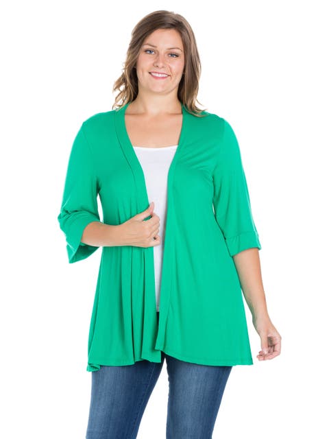 Elbow Length Sleeve Open Front Cardigan