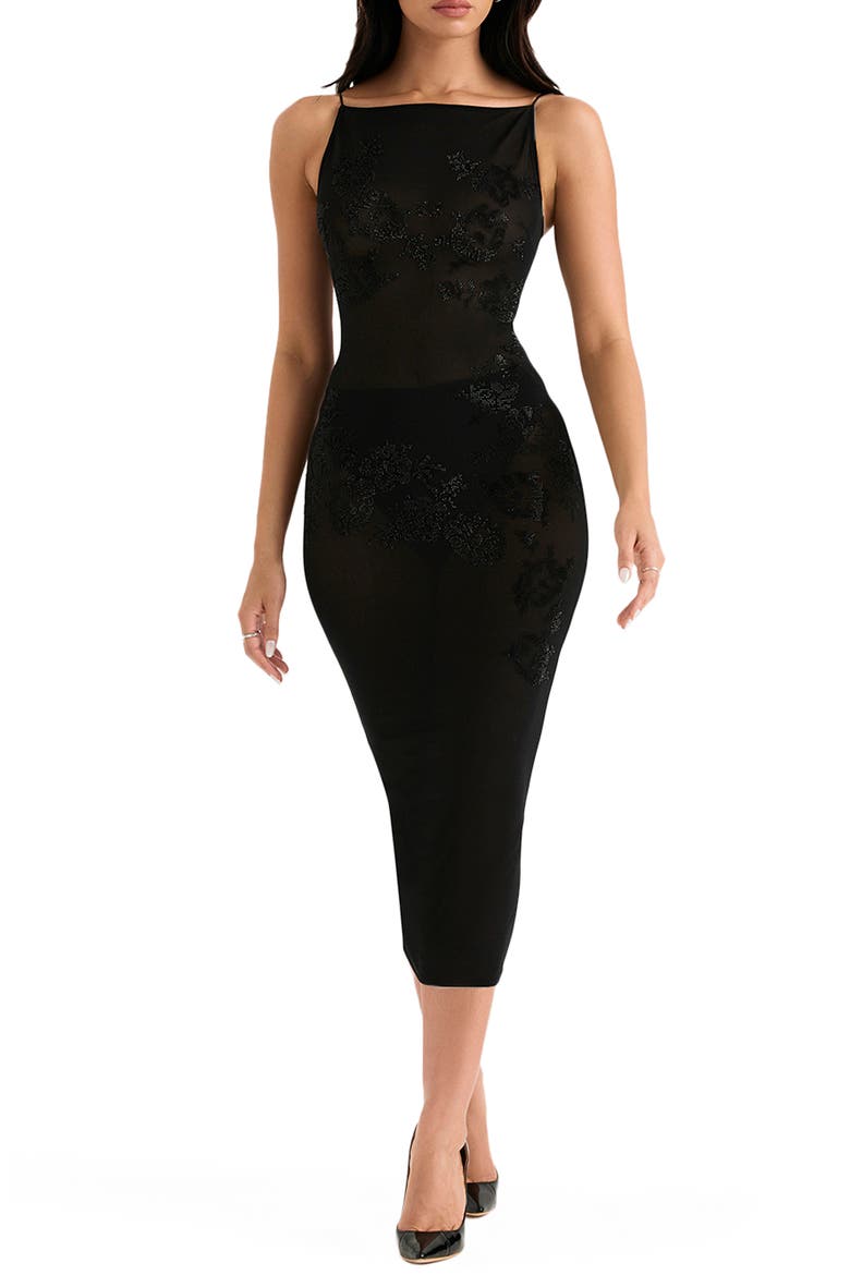 Amirah Embellished Body-Con Midi Dress, Alternate, color, BLACK