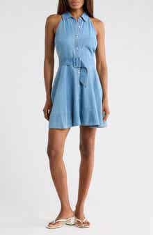Veronica Beard Beau Sleeveless Cotton Blend Chambray Shirtdress