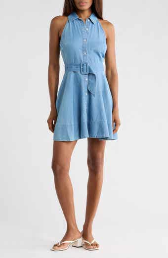 Veronica Beard Beau Sleeveless Cotton Blend Chambray Shirtdress