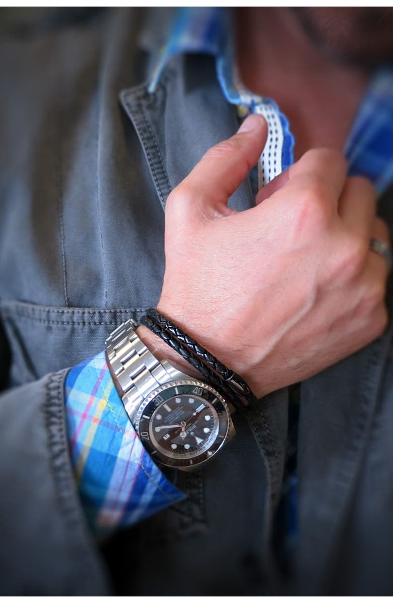 Liza Schwartz Double Wrap Braided Leather Bracelet, Alternate, color, Brown