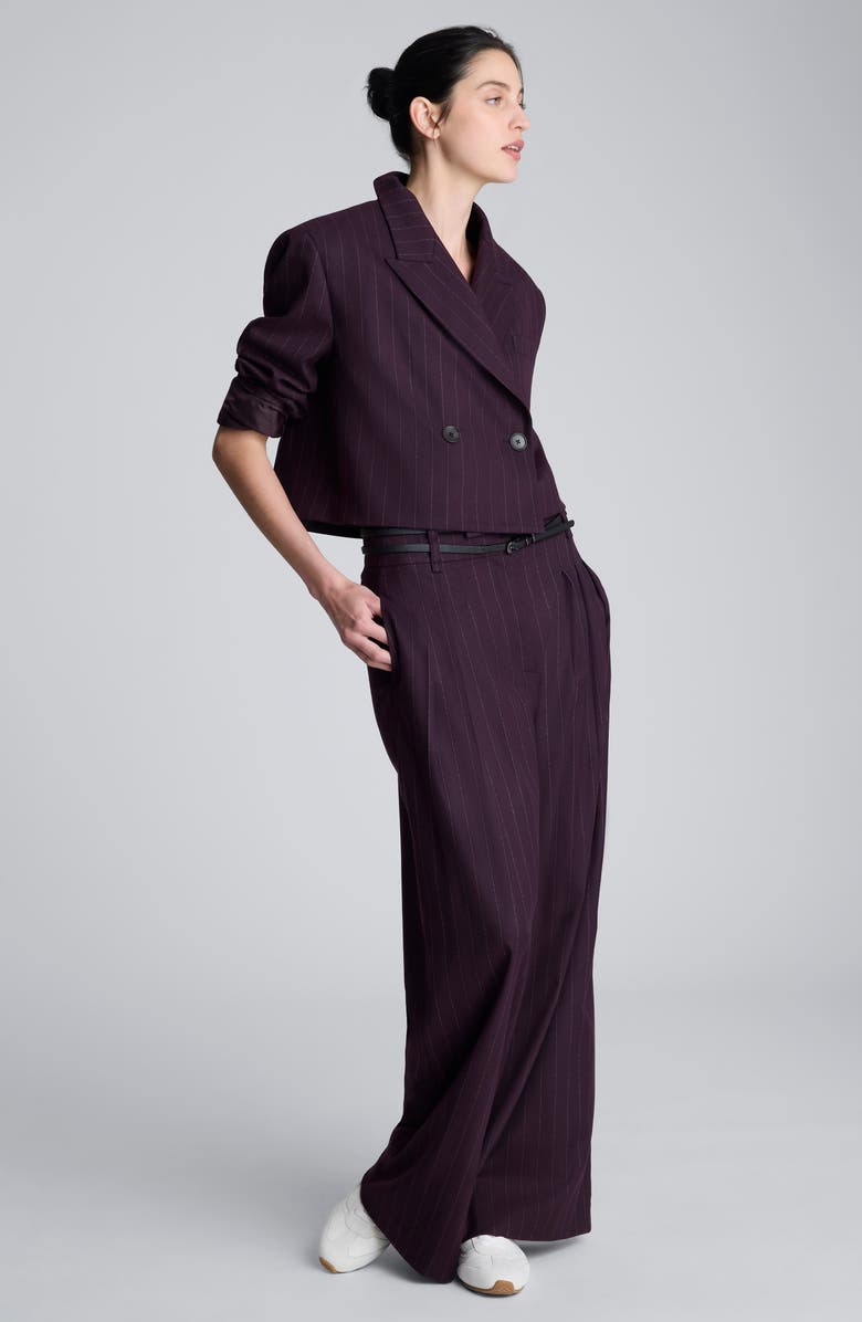 Kenneth Cole Double Breasted Crop Boyfriend Blazer, Alternate, color, Deep Maroon Multi