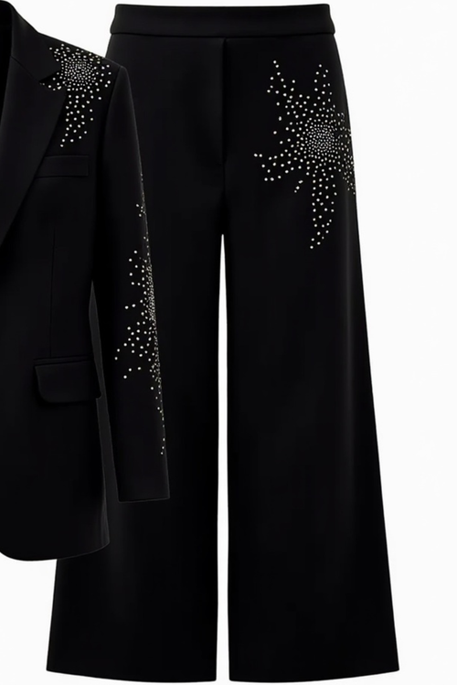 Akalia Cicy Shinning Starry Diamonds Blazer In Black