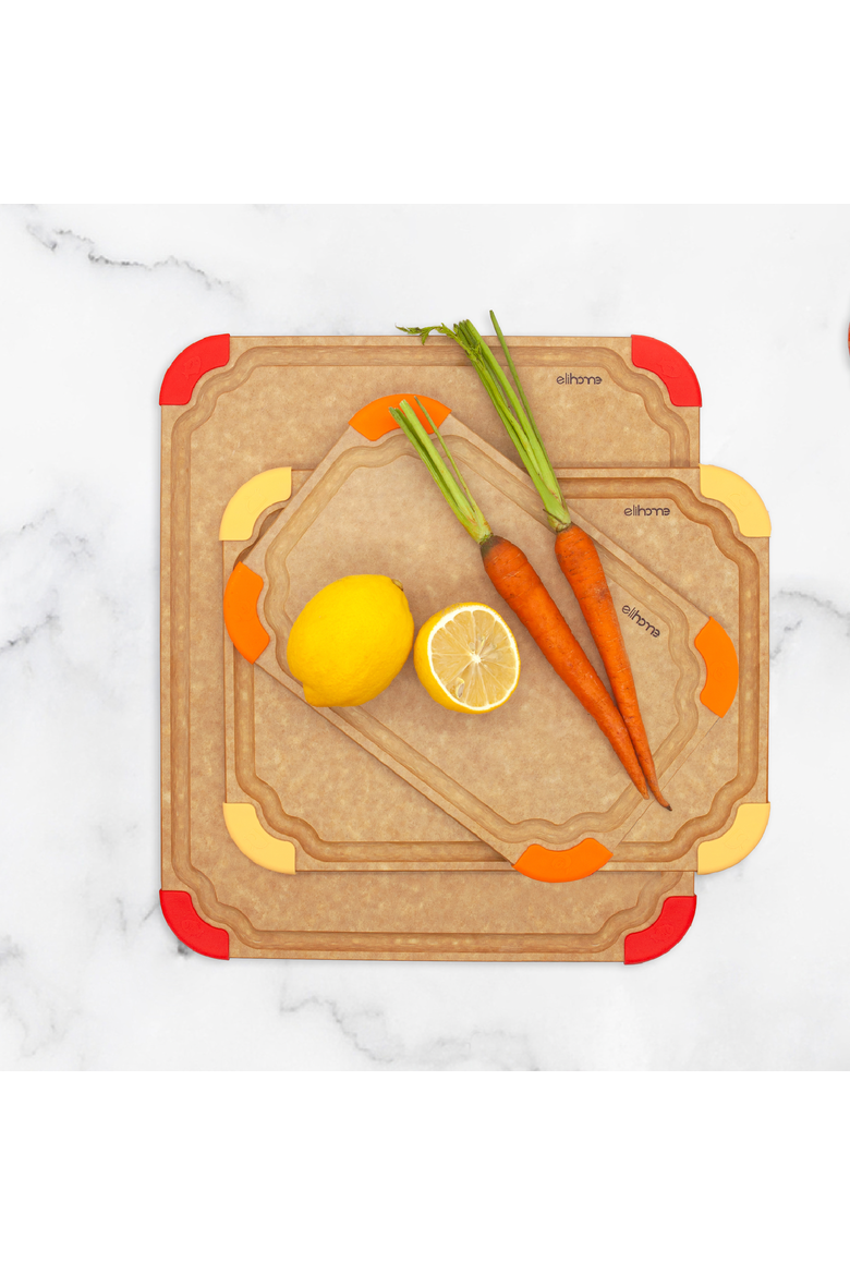 Premium Series 3 Pieces Cutting Board Set - Non Slip & Color Code, Main, color, Brown
