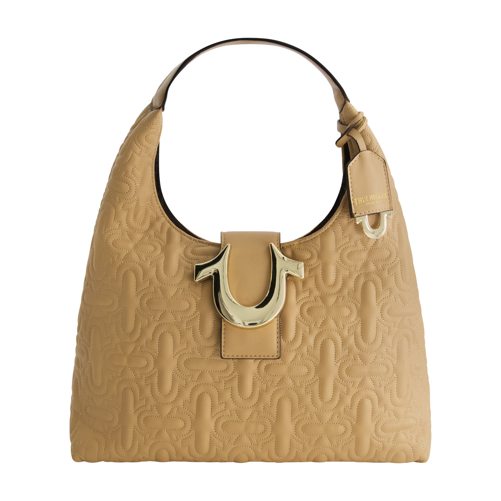 True Religion Quilted Horseshoe Medium Hobo, Main, color, Camel