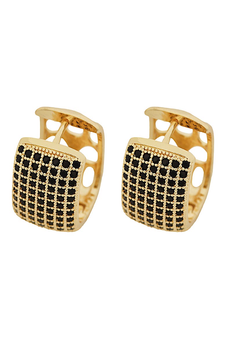 Pavé Black Crystal Square Huggie Hoop Earrings, Main, color, BLACK