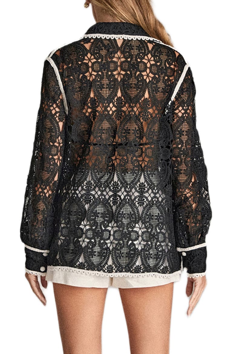 Crochet Button-Up Shirt, Alternate, color, BLACK