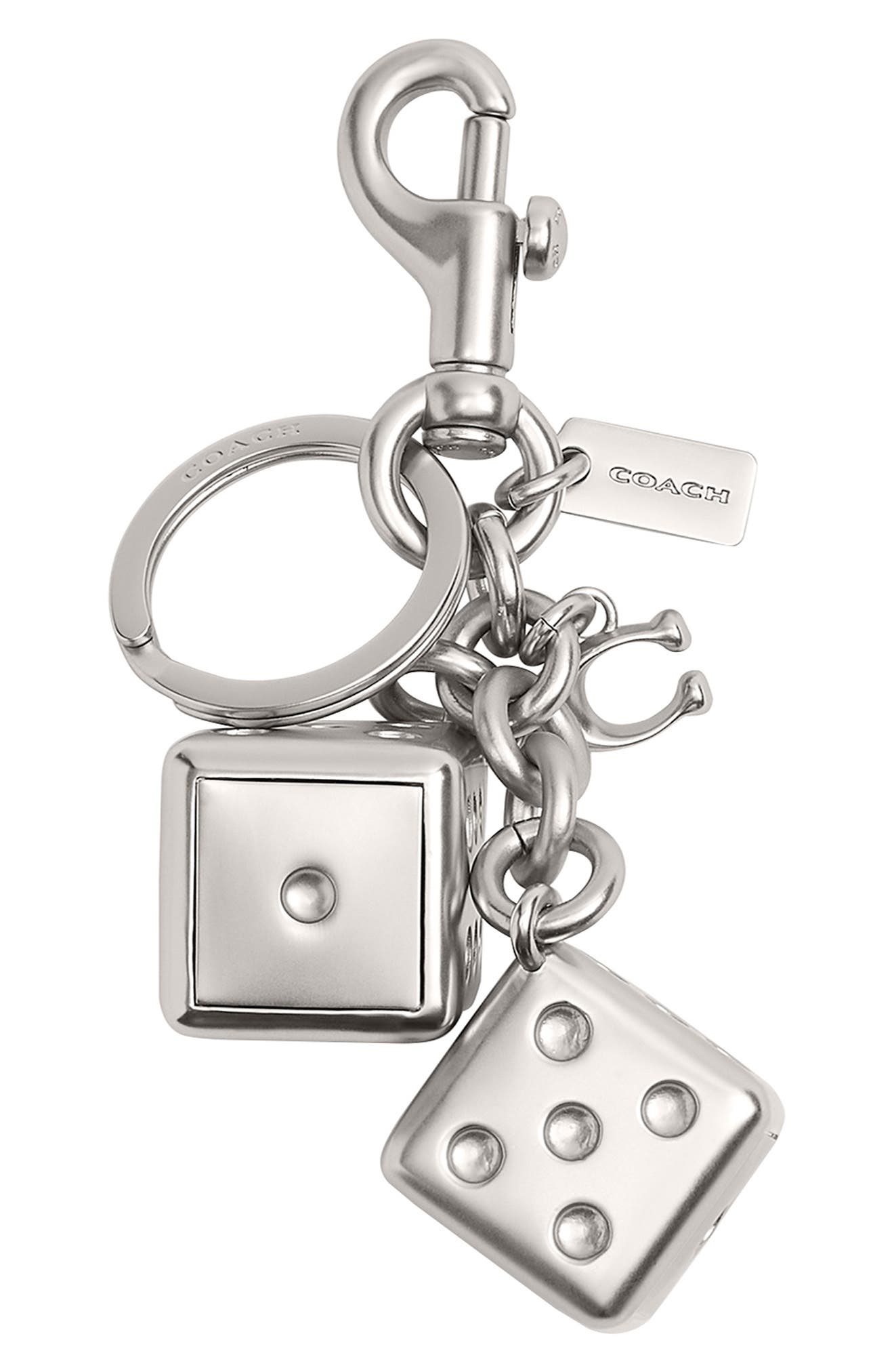 COACH Dice Bag Charm, Main, color, Silver