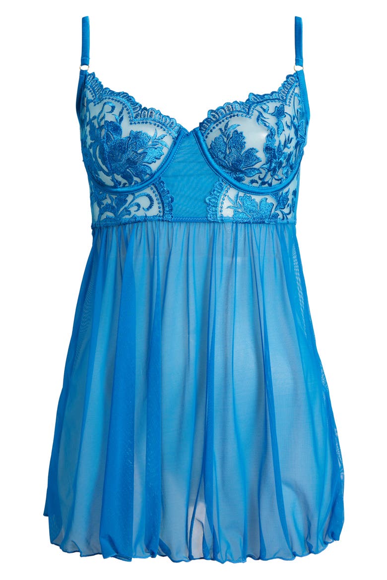 Embroidered Underwire Babydoll Chemise, Alternate, color, BLUE
