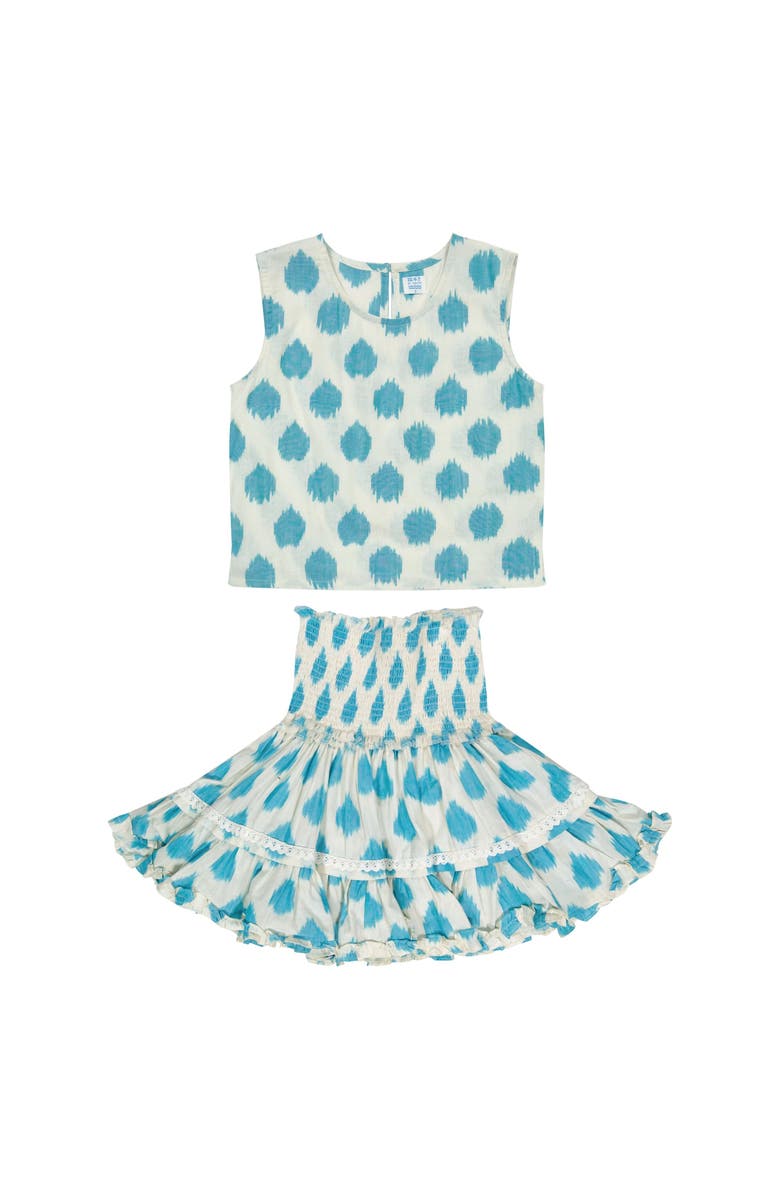 Mer St. Barth Maribel Cropped Women's Tank and Skirt Set Cream Aqua Ikat, Main, color, Blue