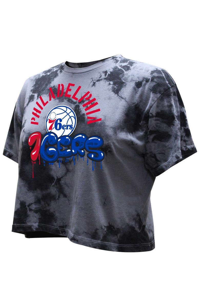 Stadium Essentials Women's Stadium Essentials  Charcoal Philadelphia 76ers Street Art Dark Crystal Washed Crop T-Shirt, Alternate, color, 