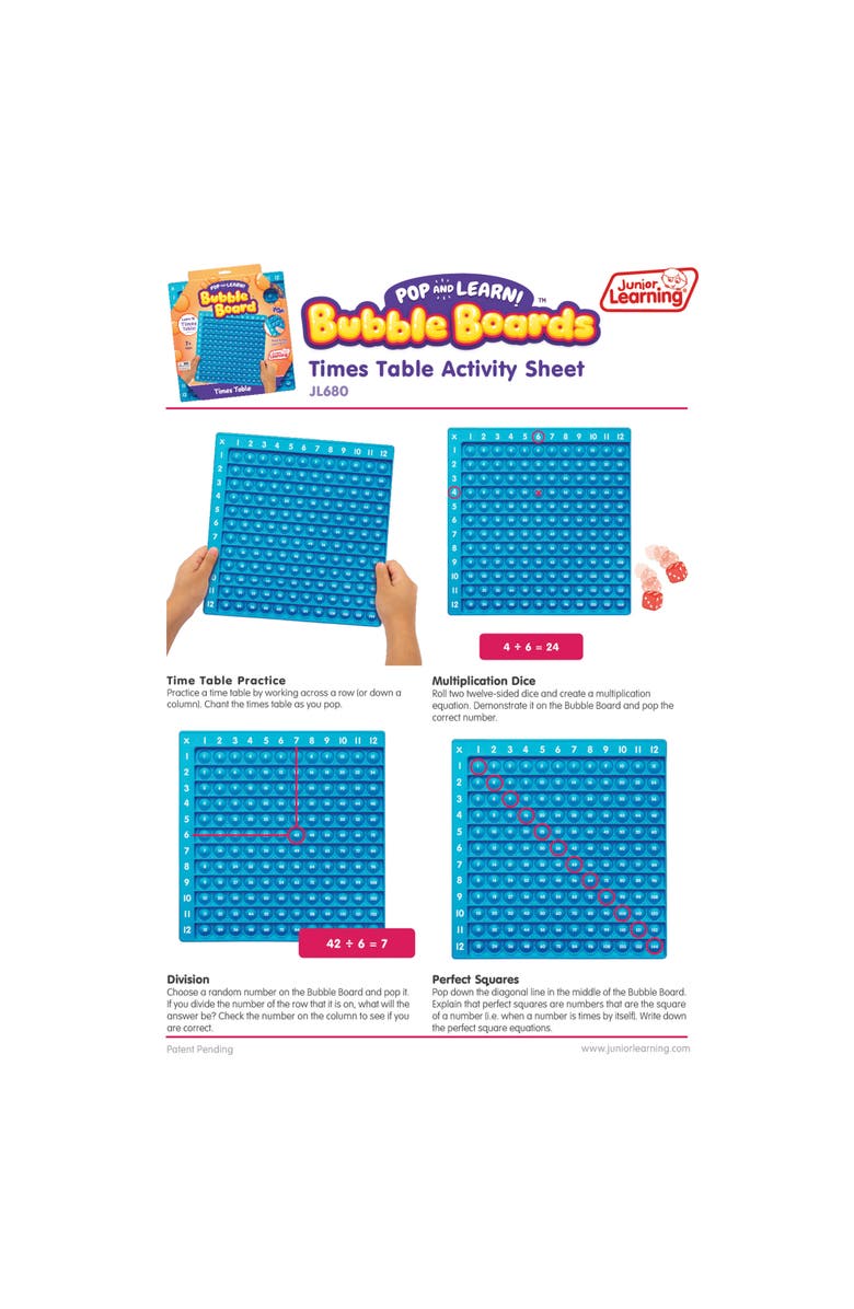 Pop & Learn Bubble Board Times Table Bubble Board, Alternate, color, Multicolored