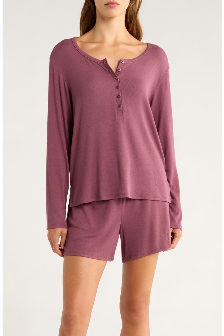 Moonlight Eco Rib Long Sleeve Shortie Pajamas, Main, color, PURPLE SERUM