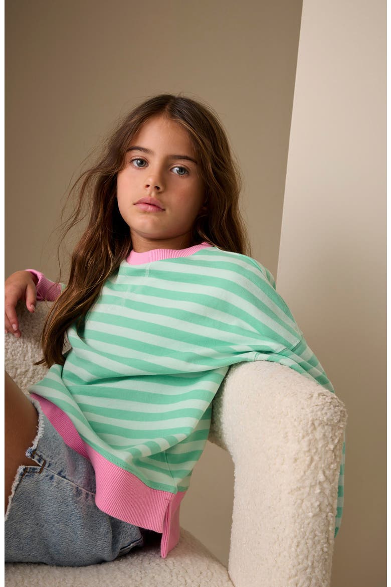 Kids' Stripe Oversize Cotton Sweatshirt, Alternate, color, GREEN