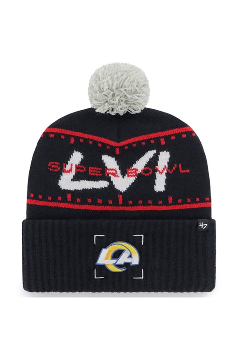 Men's '47 Navy Los Angeles Rams Super Bowl LVI Bound View Cuffed Pom Knit Hat, Main, color, Navy