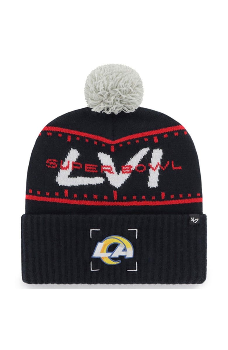 '47 Men's '47 Navy Los Angeles Rams Super Bowl LVI Bound View Cuffed Pom Knit Hat, Main, color,