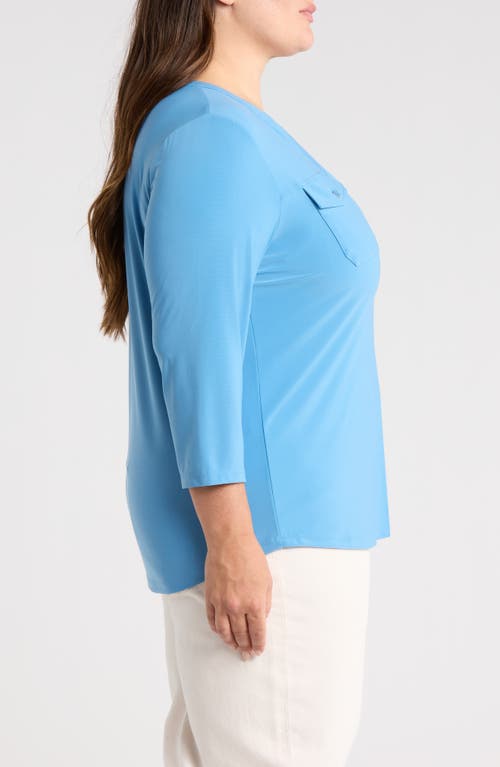 Jones New York Patch Pocket Crepe Popover Top In Blue
