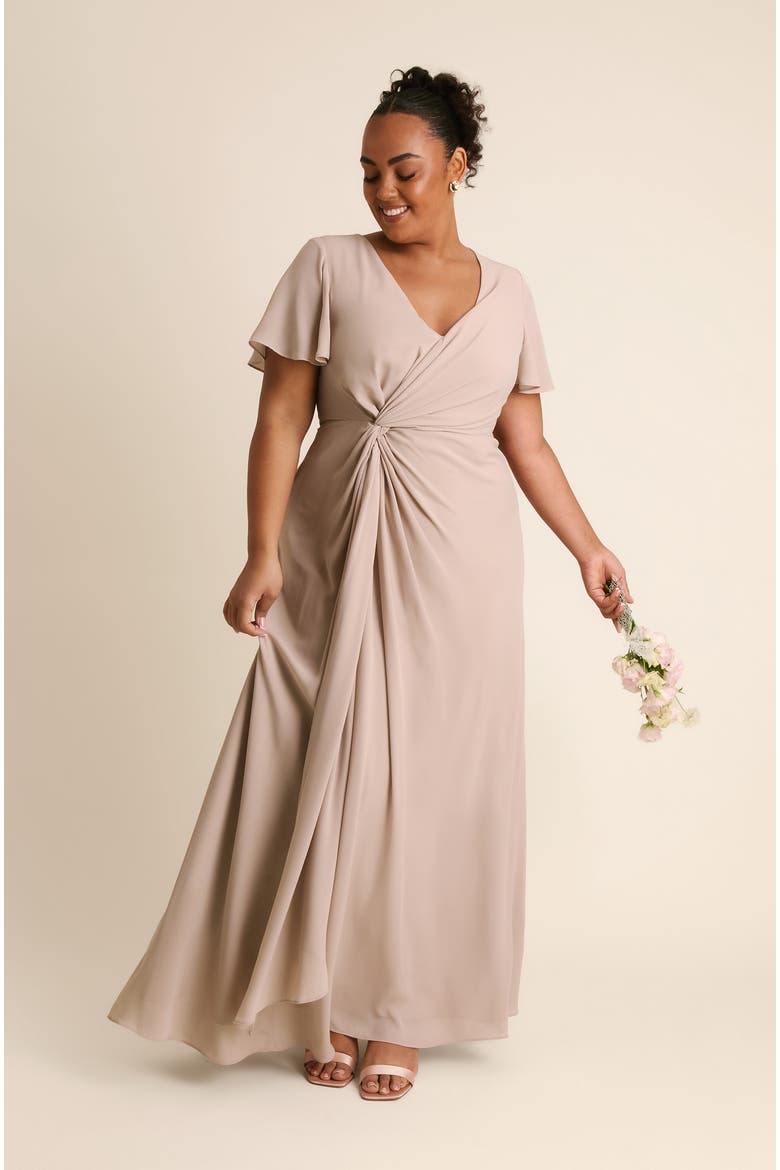 Knot Front Chiffon Bridesmaid Dress, Alternate, color, Truffle