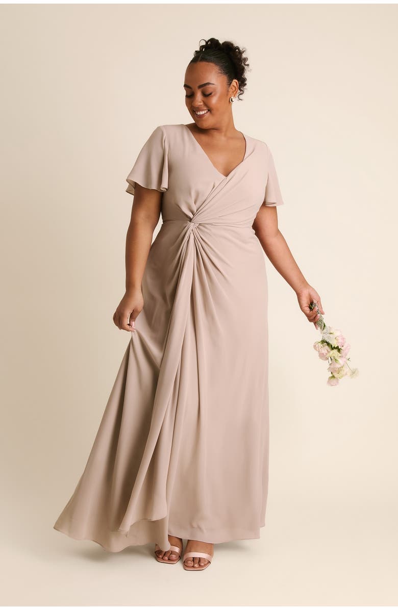 Six Stories Knot Front Chiffon Bridesmaid Dress, Alternate, color, Truffle
