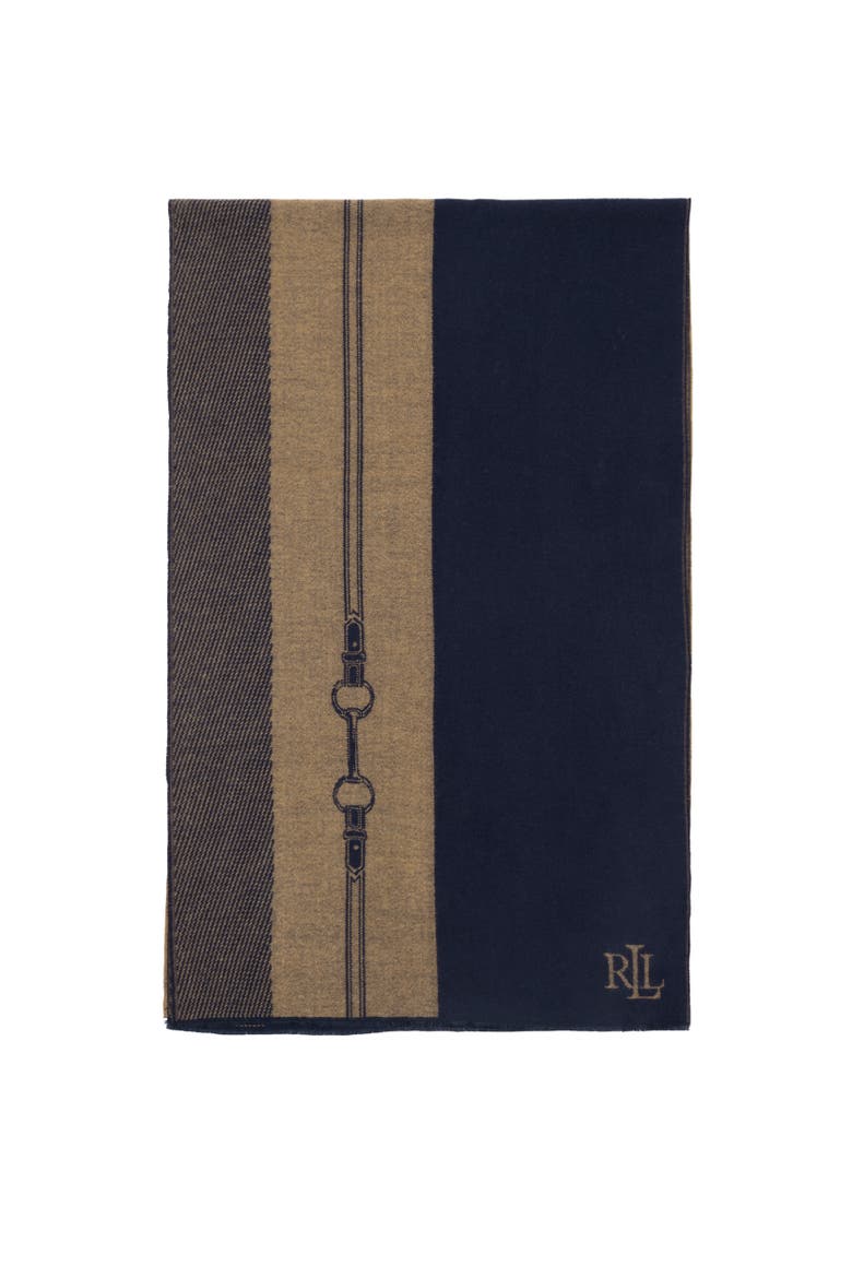 equestrian jacquard wrap, Alternate, color, navy/camel