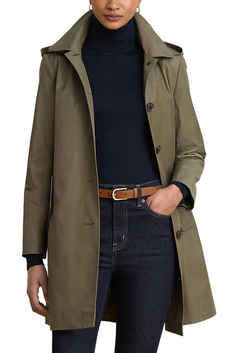 Balmacaan Hooded Raincoat, Main, color, OLIVE FERN