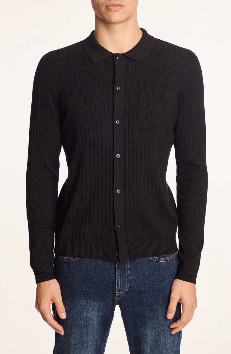 PAISLEY & GRAY Rib Button-Up Polo, Main, color, Black Onyx