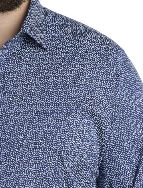 Michael Kors Big & Tall Abstract Patterned Performance Dress Shirt In Navy