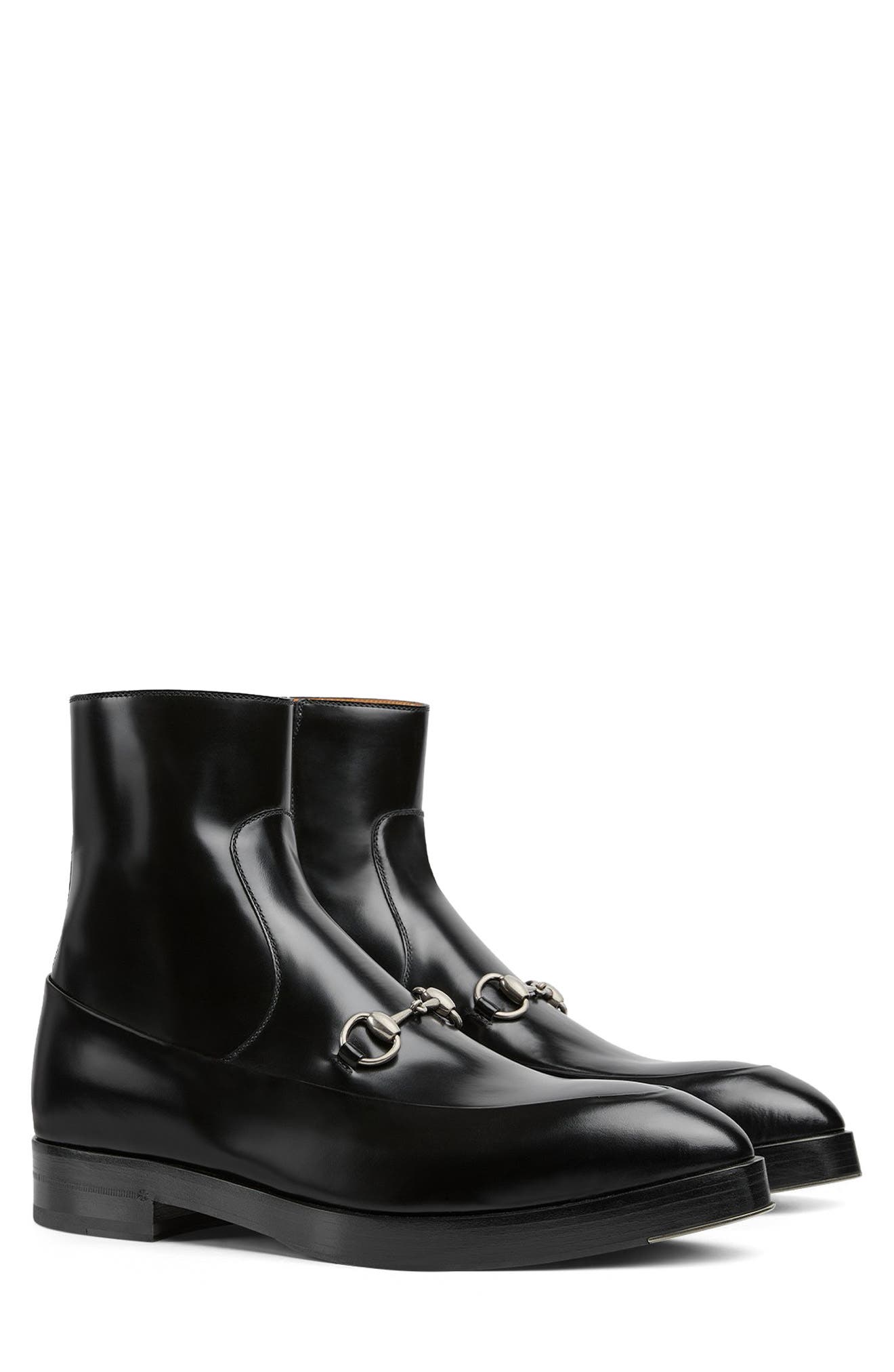 Gucci Burn Horsebit Pointed Toe Boot, Alternate, color, Black