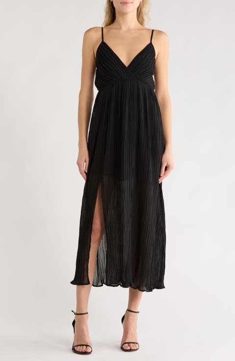 Pleated Tie Back Empire Waist Midi Dress