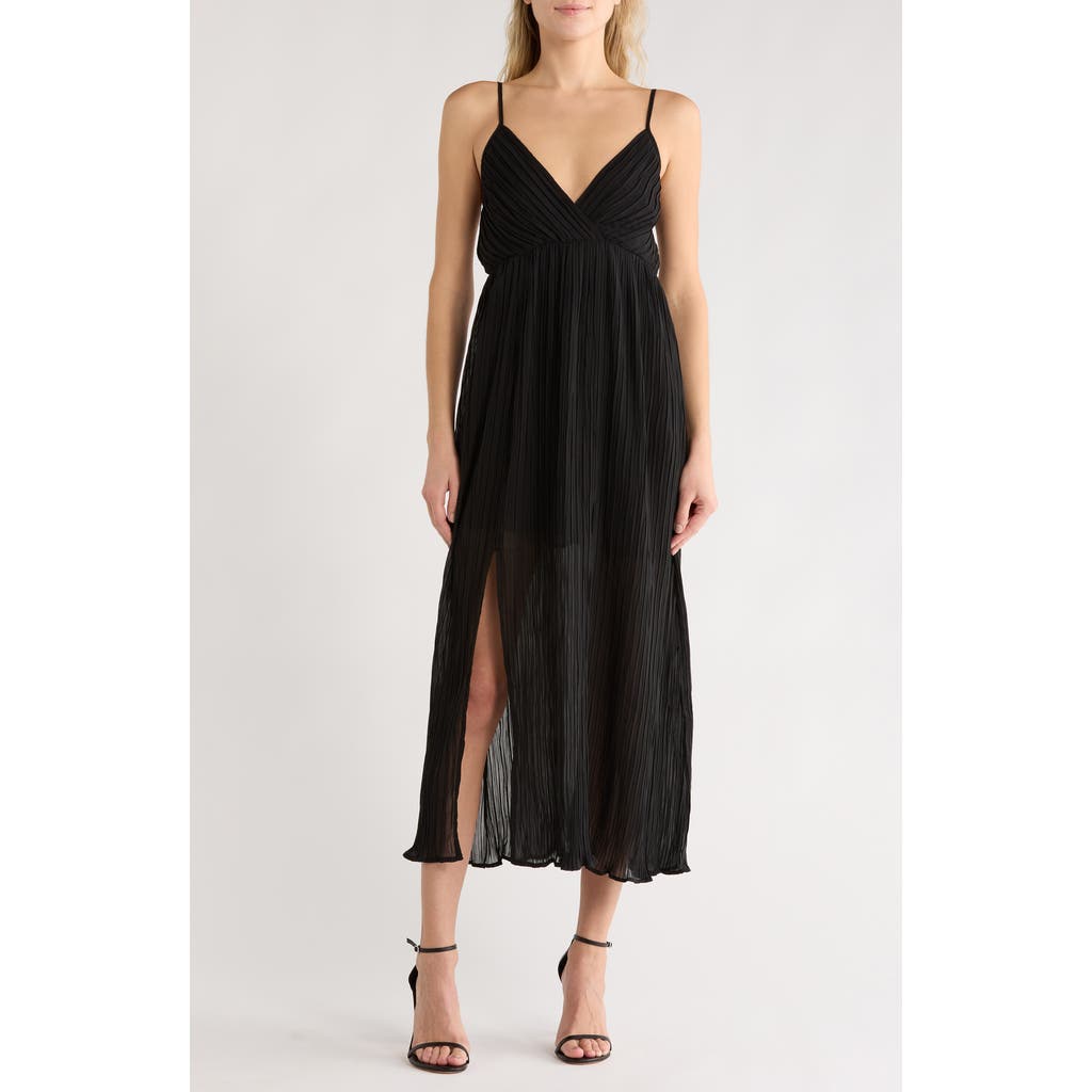 Lovestitch Pleated Tie Back Empire Waist Midi Dress In Black