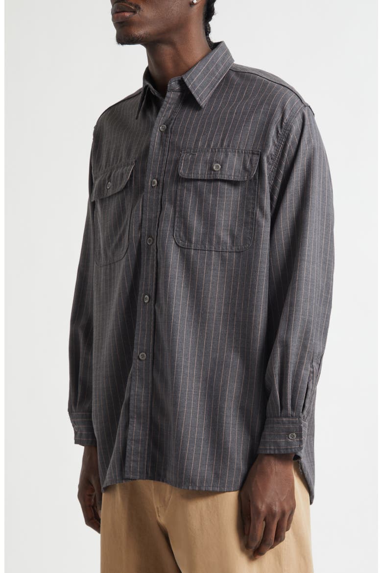 Work Uniform Pinstripe Serge Button-Up Shirt, Alternate, color, GREY