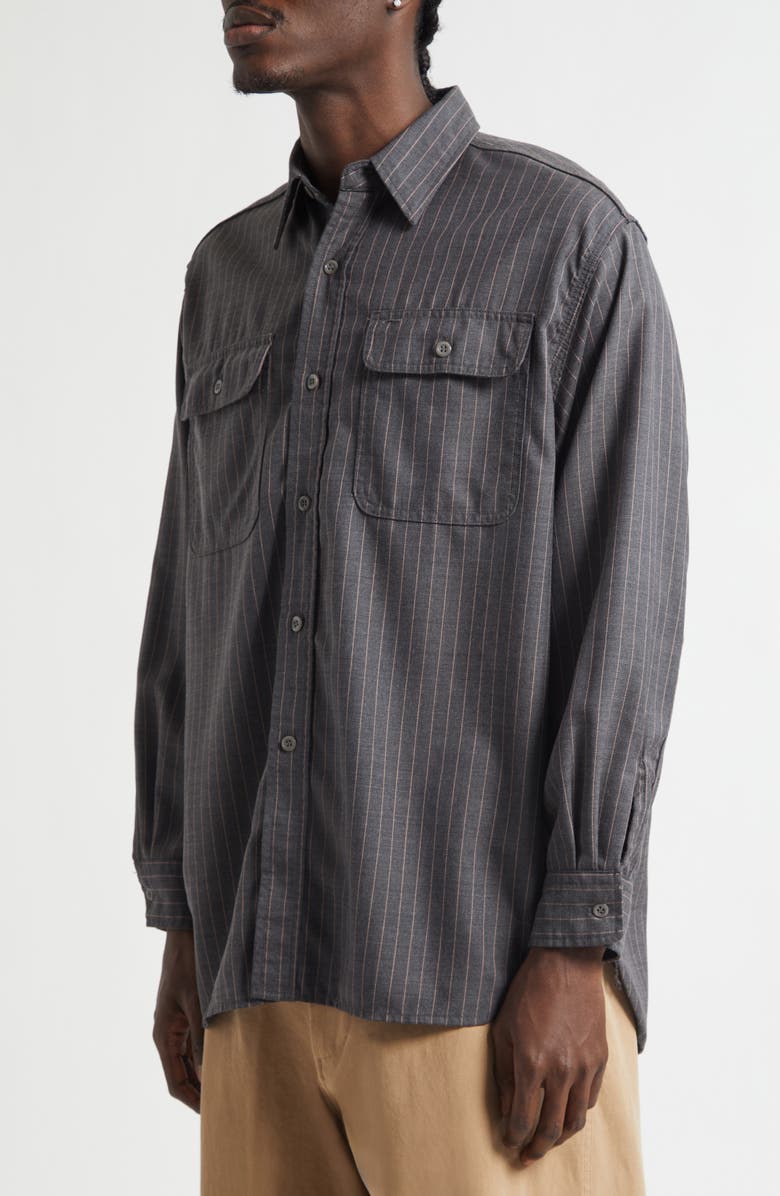 BEAMS Work Uniform Pinstripe Serge Button-Up Shirt, Alternate, color, Grey