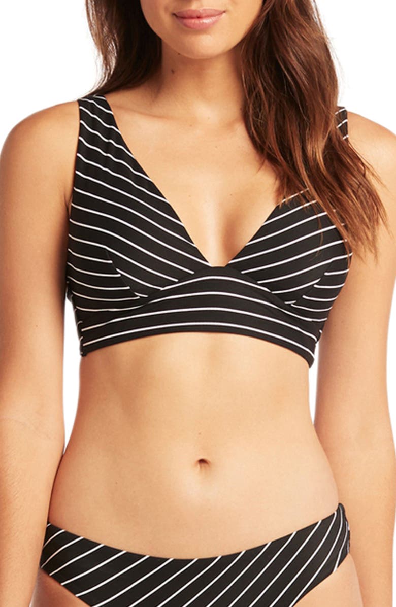 Sea Level Stripe Longline Triangle Bikini Top, Main, color, 