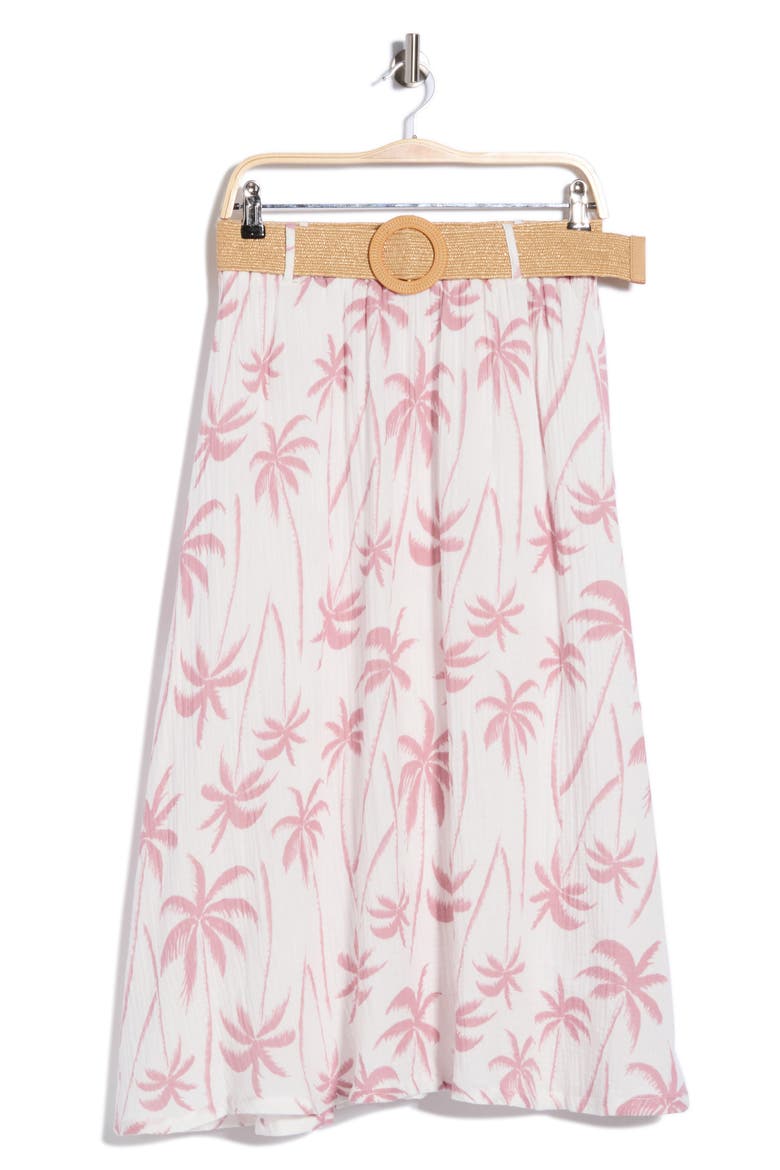 Palm Tree Belted Cotton Gauze Skirt, Alternate, color, LILAS