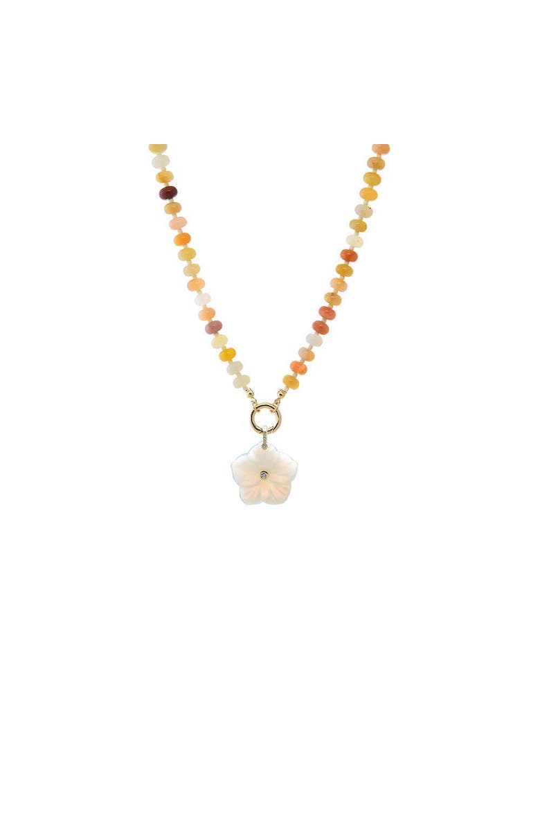 BY ADINA EDEN CZ Bezel Natural Stone Flower Charm & Beaded Clicker Necklace, Main, color, White