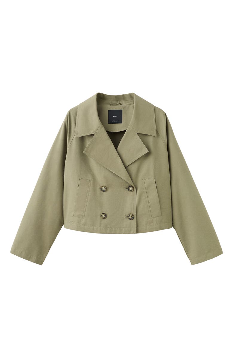 MANGO TEEN Crop Trench Coat, Alternate, color, Khaki Green