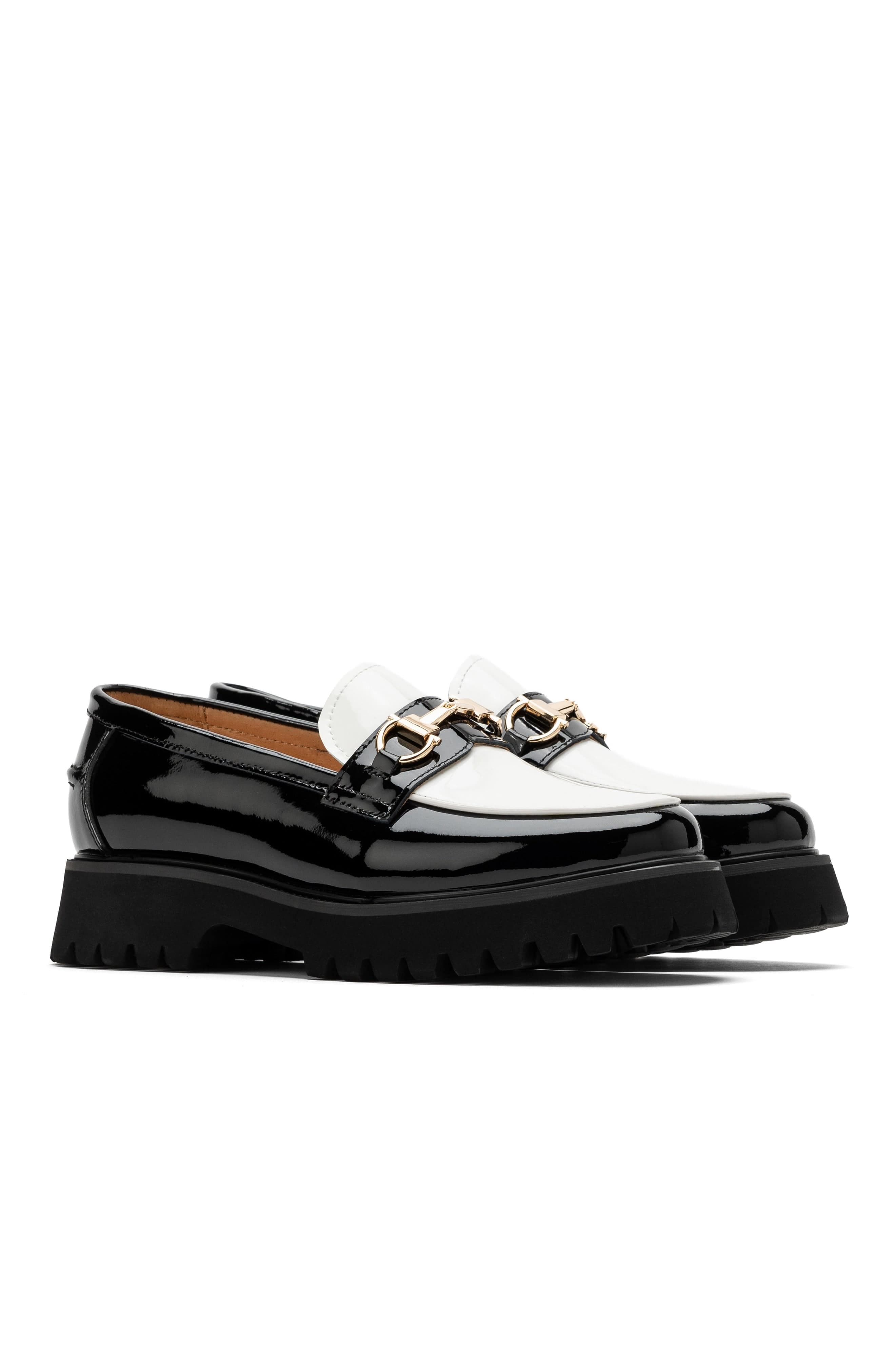 MARC NOLAN Ms. Boulevard Leather Bit Loafers, Alternate, color, Black/White Patent