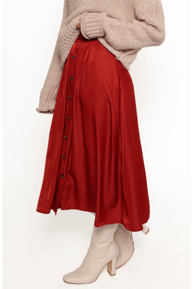 Ava High Waist Button Front Midi Skirt, Alternate, color, RUST