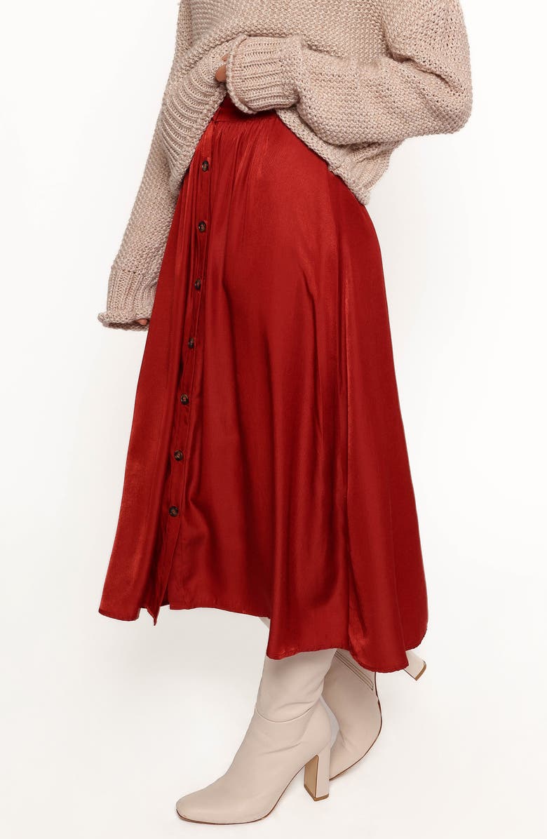 Petal & Pup Ava High Waist Button Front Midi Skirt, Alternate, color, Rust