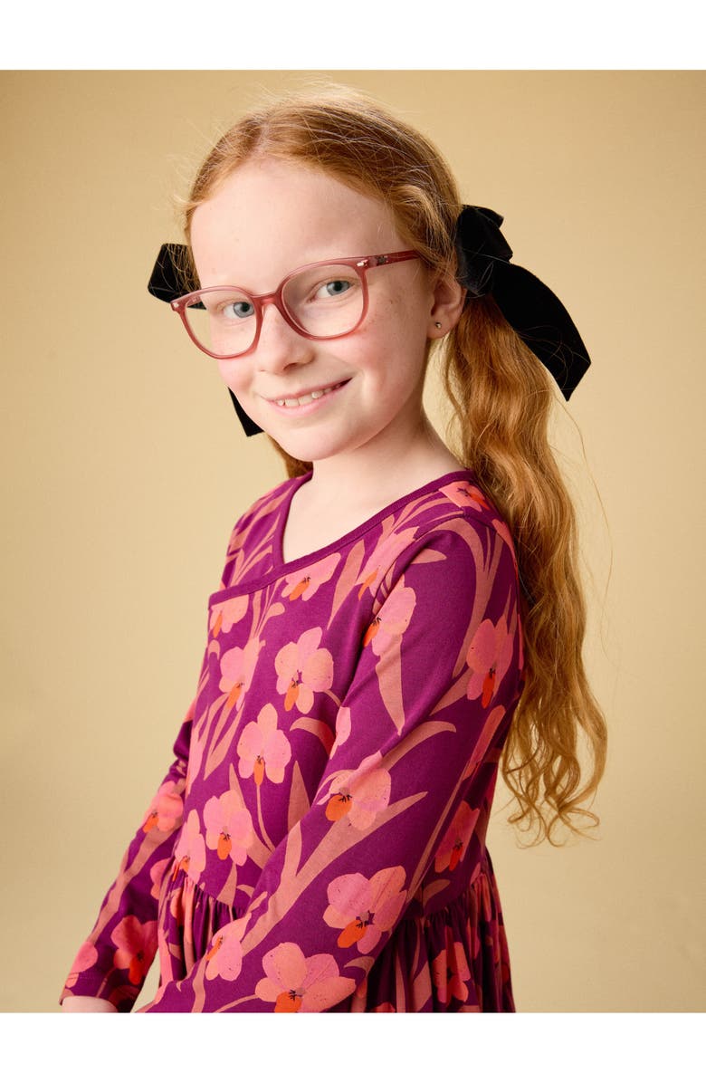 Tea Collection Long Sleeve Wrap Neck Dress, Alternate, color, Jeju Island Orchid