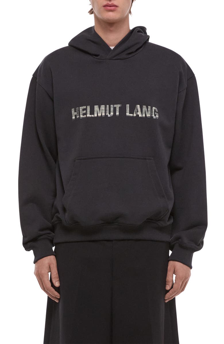 Helmut Lang Graphic Plaid Check Logo Hoodie, Main, color, Vintage Black