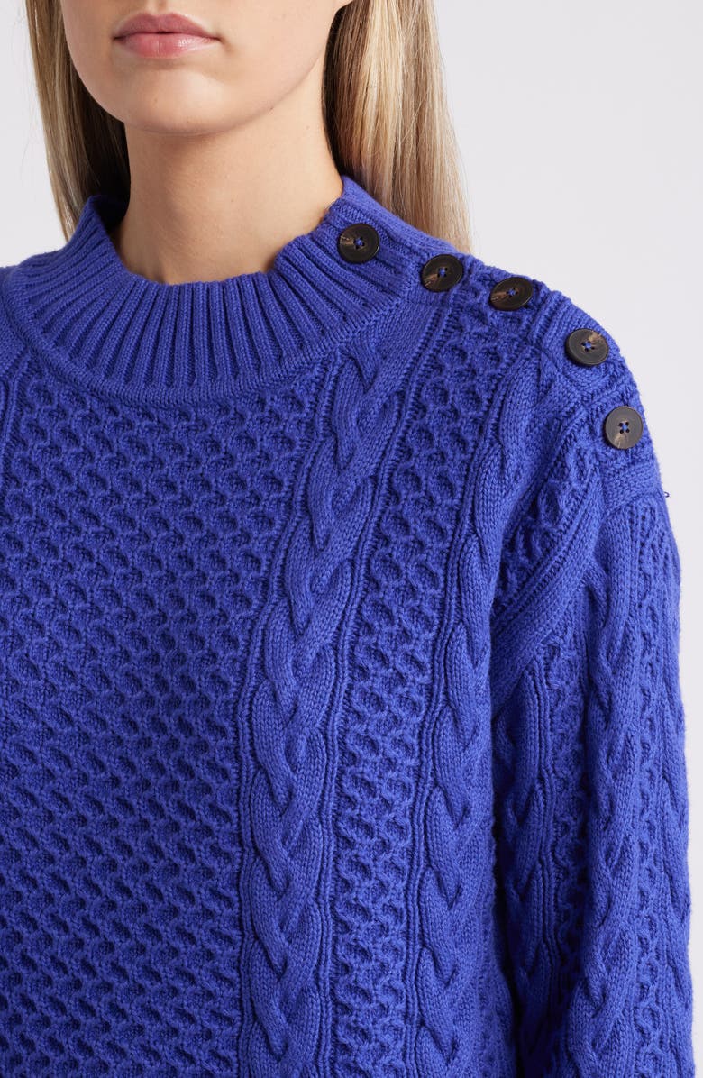 Hatley Cable Stitch Button Shoulder Cotton & Cashmere Sweater, Alternate, color, 