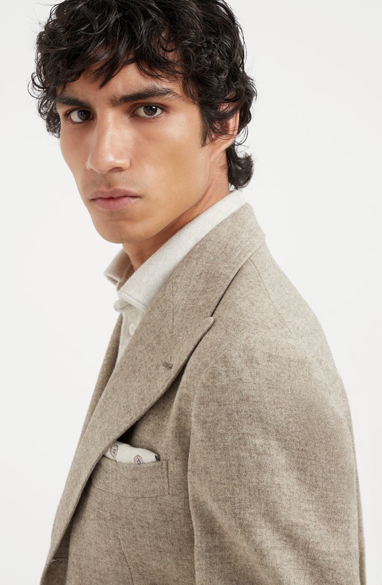 Brunello Cucinelli Yak deconstructed blazer with large peak lapels and metal buttons, Alternate, color, 