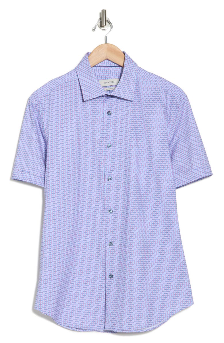 Bugatchi Miles OoohCotton<sup>®</sup> Geometric Print Short Sleeve Button-Up Shirt, Alternate, color,